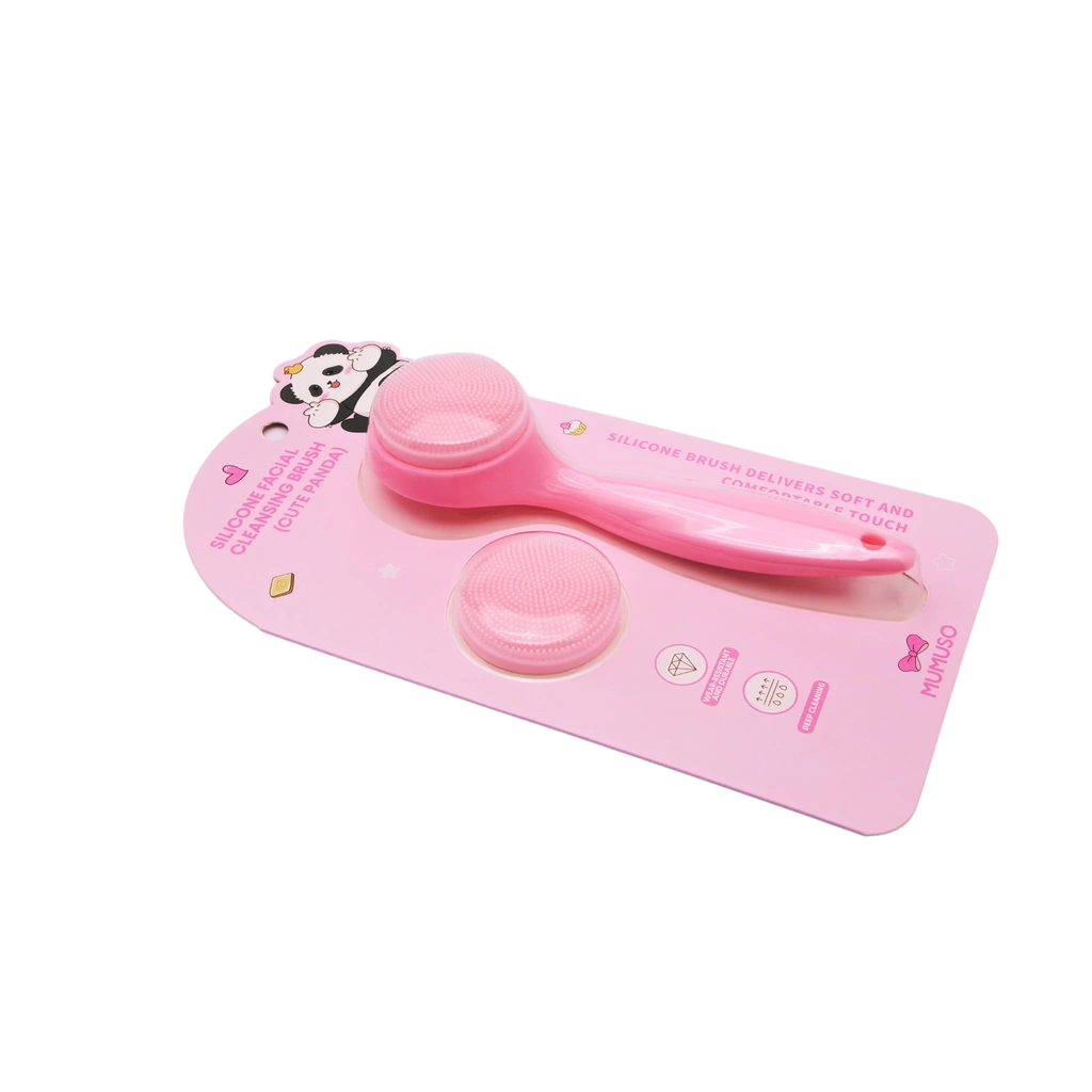 Gesichtsbürste aus Silikon, austauschbare Bürstenköpfe (Rosa)