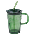 Trinkbecher aus Natrium-Kalzium-Glas mit Strohhalm, 450 ml (Grün)