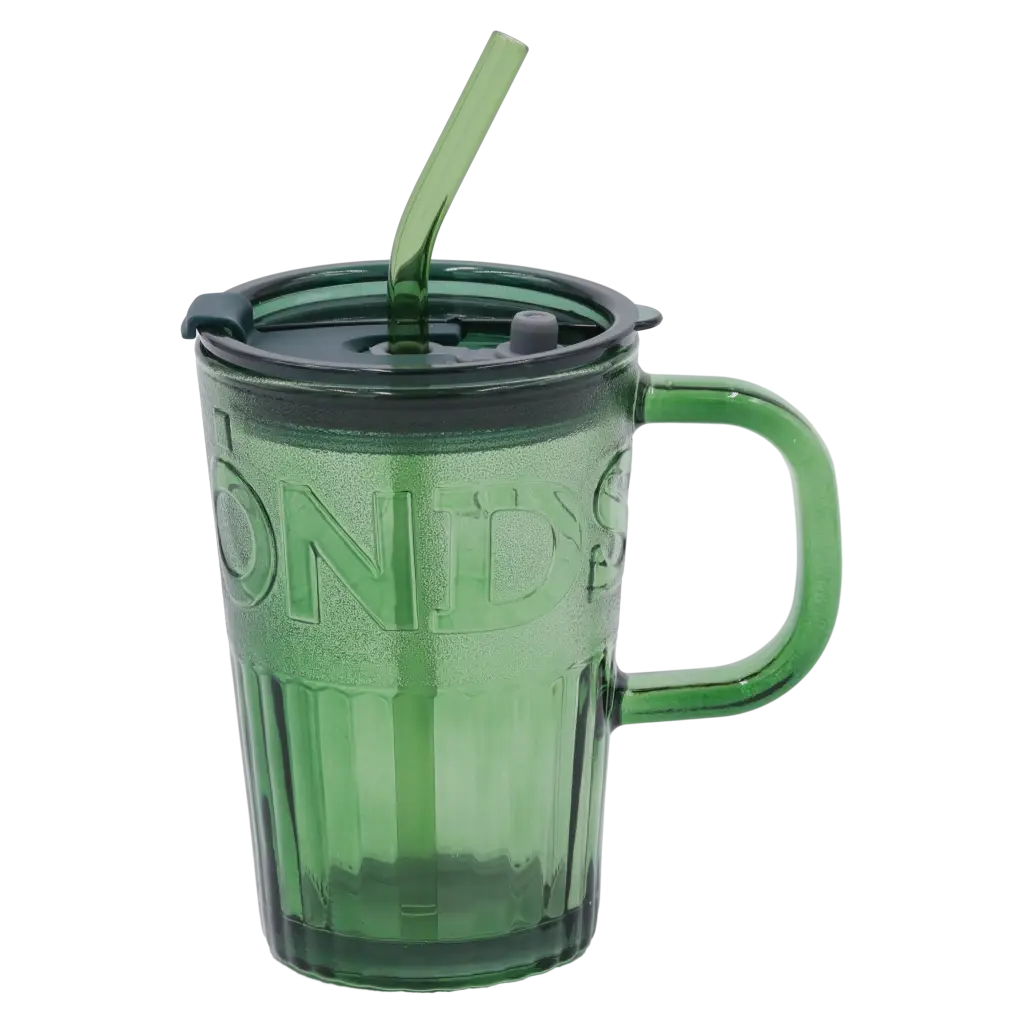 Trinkbecher aus Natrium-Kalzium-Glas mit Strohhalm, 450 ml (Grün)