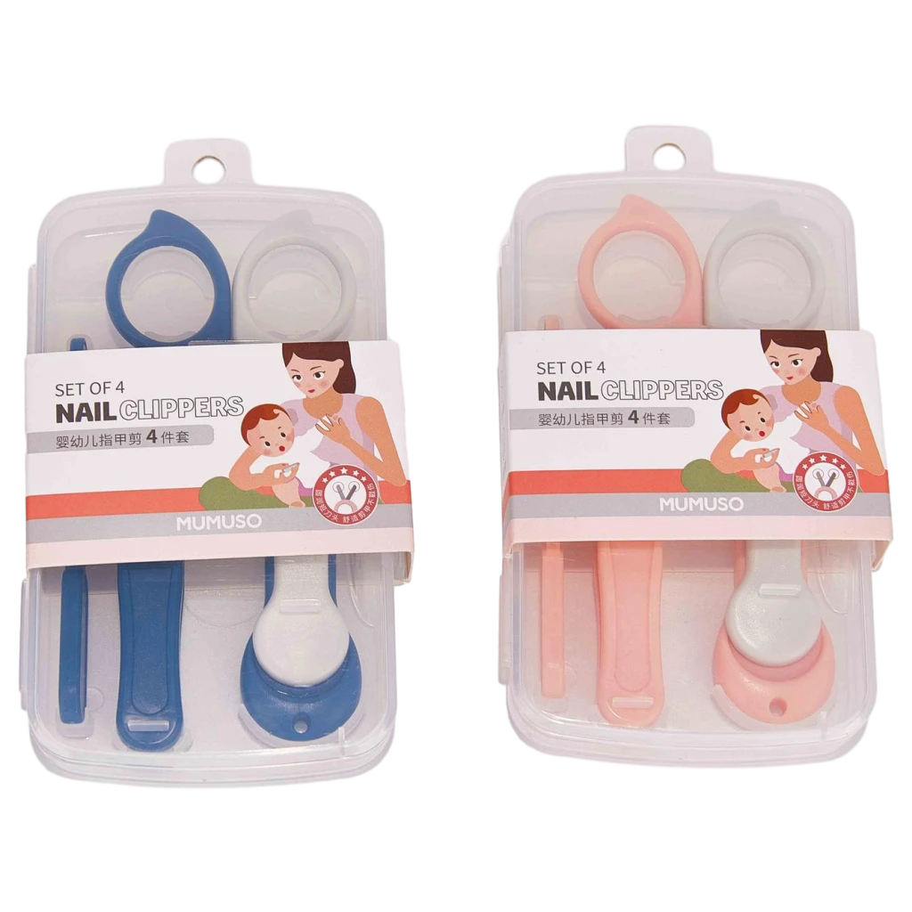 4-teiliges Baby Maniküre Set aus ABS, TPE &amp; Edelstahl, sicher für Kinder (Blau/Rosa)