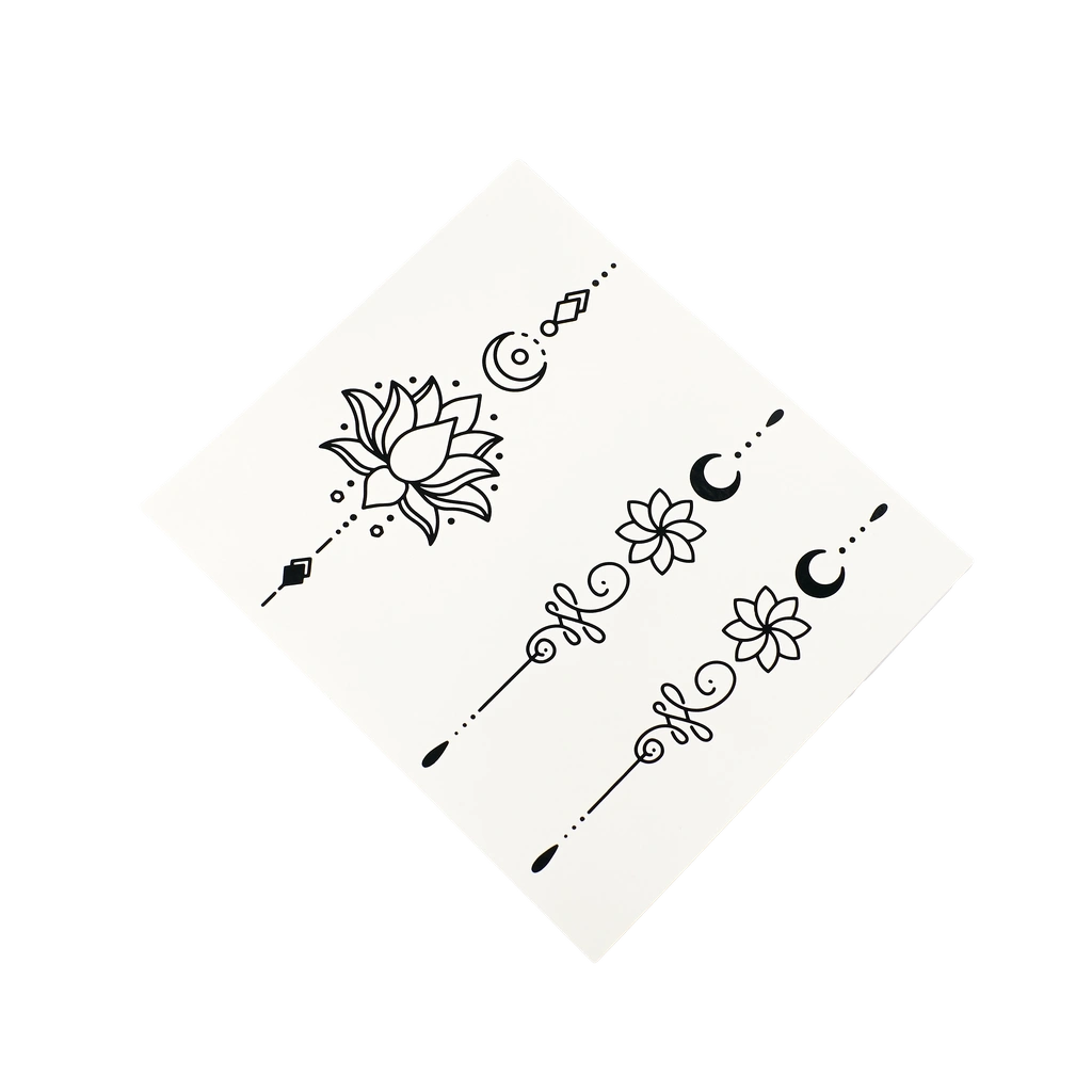 Temporäre Tattoo Sticker mit Halbmond- und Blumen-Design (Schwarz)