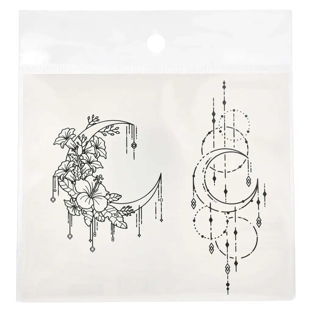 Temporäre Tattoo Sticker mit Halbmond- und Blumen-Design (Schwarz)