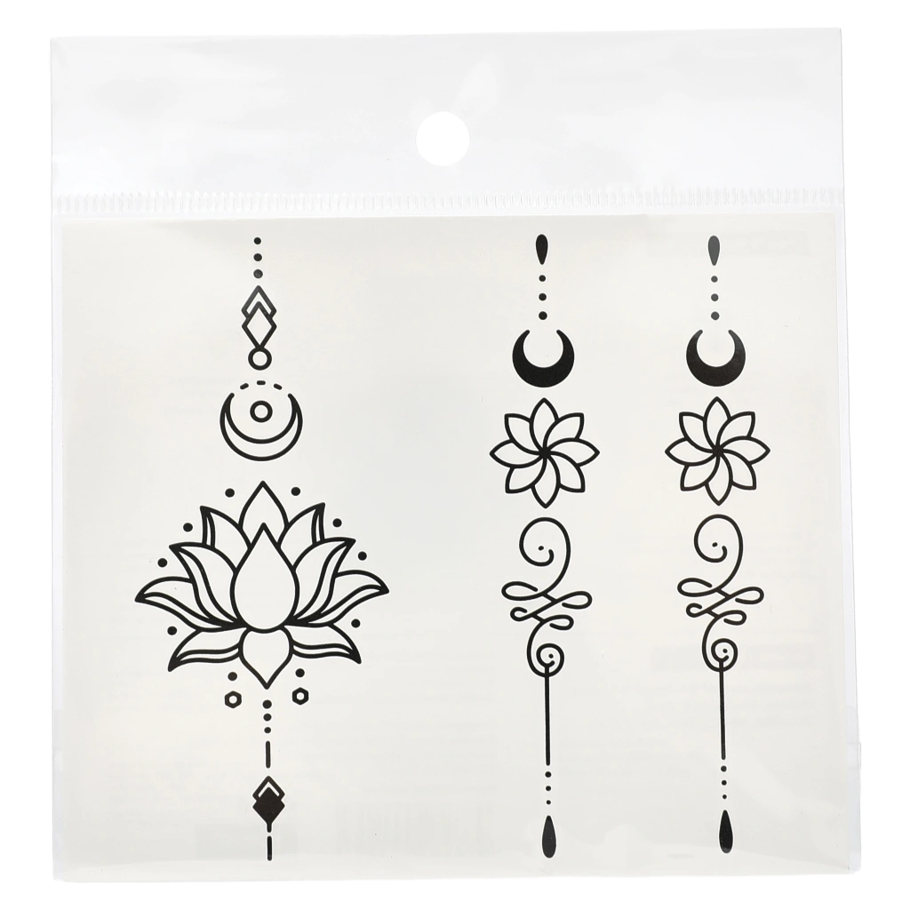Temporäre Tattoo Sticker mit Halbmond- und Blumen-Design (Schwarz)