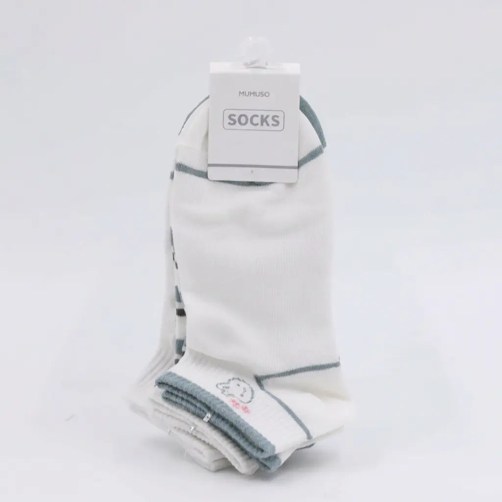 3er-Pack Damen Sneakersocken Baumwolle mit Hasen-Design (Weiß/Grün/Grau)