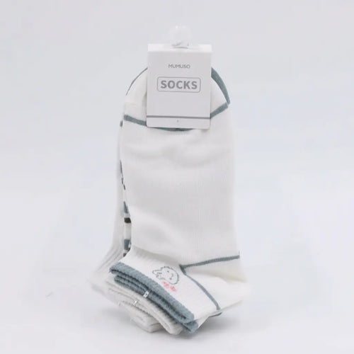 3er-Pack Damen Sneakersocken Baumwolle mit Hasen-Design (Weiß/Grün/Grau)