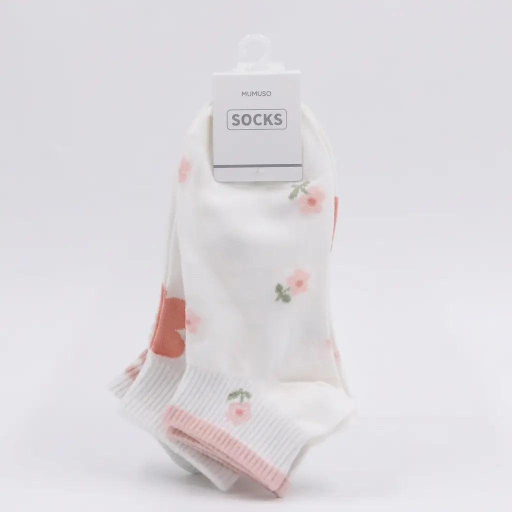3er-Pack Sneakersocken Damen aus Baumwollmischung mit Blumen-Design (Weiß/Rosa/Orange)