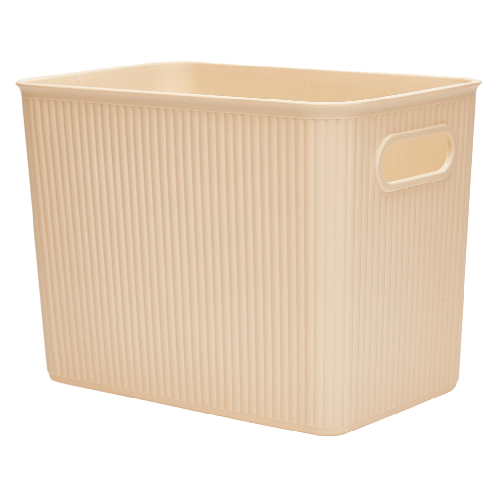 Großer Aufbewahrungskorb aus Kunststoff mit vertikalem Streifen-Design (Creme)