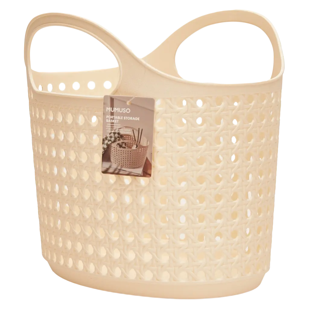 Tragbarer Aufbewahrungskorb aus Kunststoff, rund (Beige)