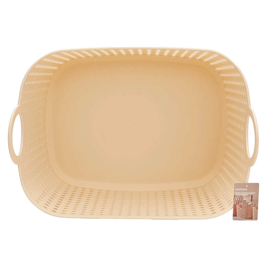 Großer Aufbewahrungskorb mit Griffen aus PP, robustes Gitterdesign (Beige)