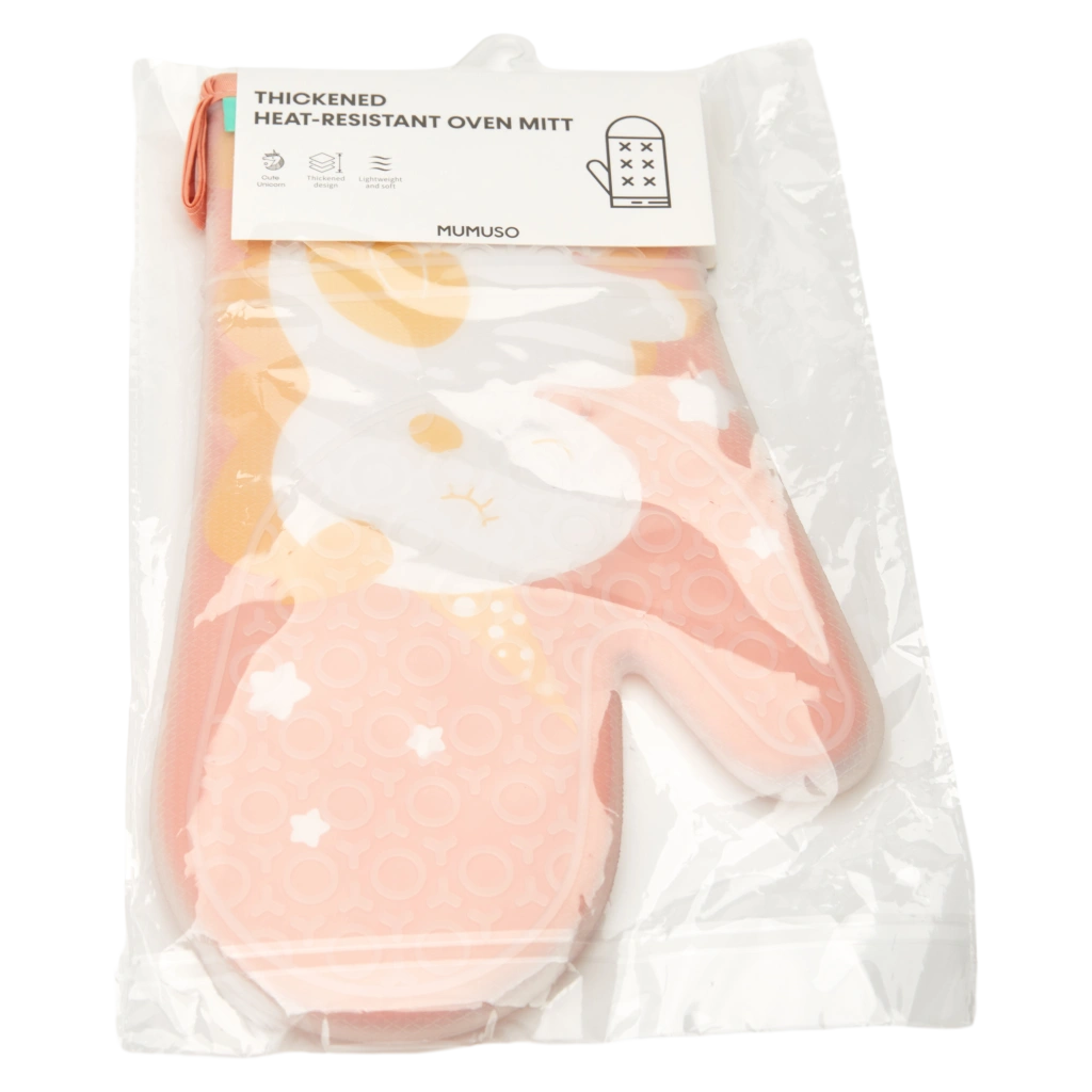 Ofenhandschuh aus Silikon und Baumwolle mit Einhorn-Print (Rosa)