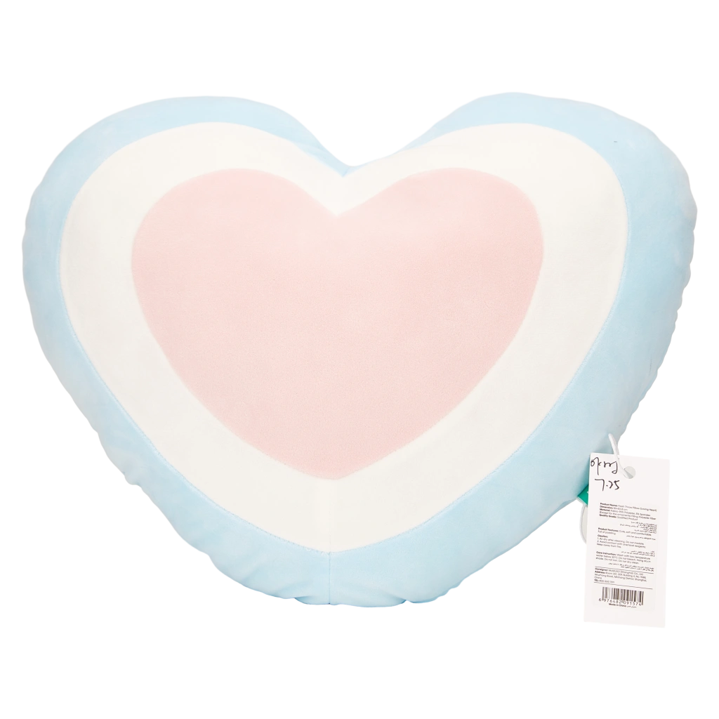 Herzförmiges Dekokissen aus Polyester mit mehrfarbigem Design (Hellblau/Weiß/Rosa)