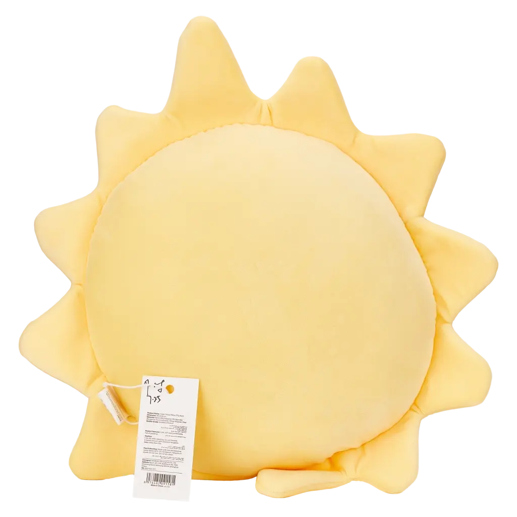 Sonnenförmiges Kuschelkissen mit Schriftzug, rund (Gelb)