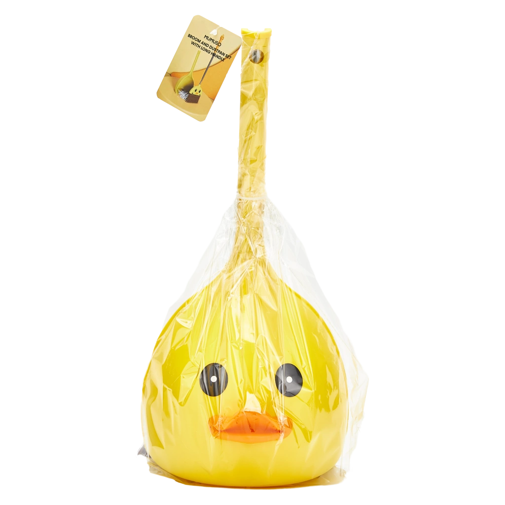 Kehrschaufel- und Besenset mit langem Stiel und Enten-Design (Gelb)