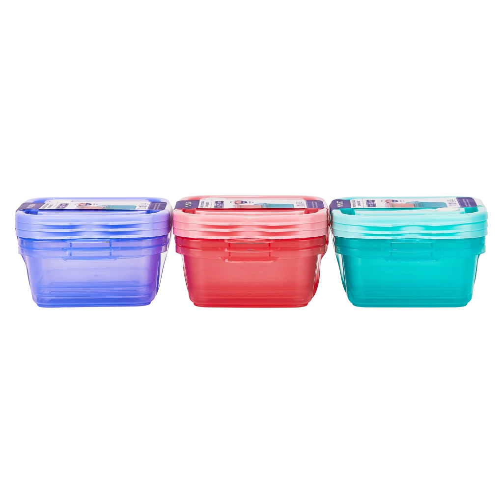 3-teiliges Frischhaltedosen-Set aus Polypropylen, mittel (Blau/Rot/Türkis)