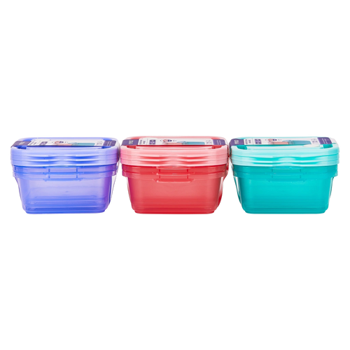 3-teiliges Frischhaltedosen-Set aus Polypropylen, mittel (Blau/Rot/Türkis)
