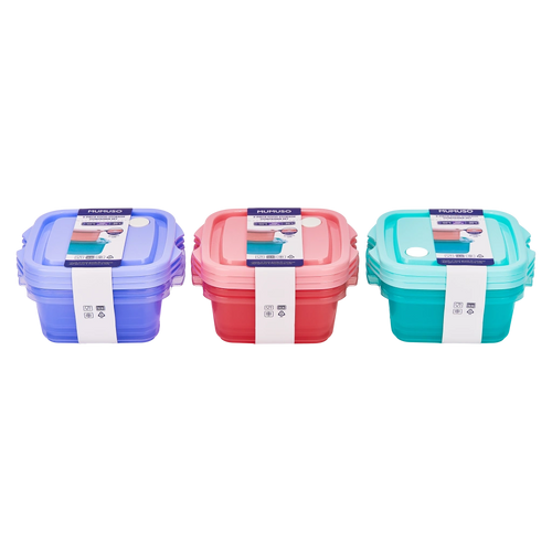 3-teiliges Frischhaltedosen-Set aus Polypropylen, mittel (Blau/Rot/Türkis)