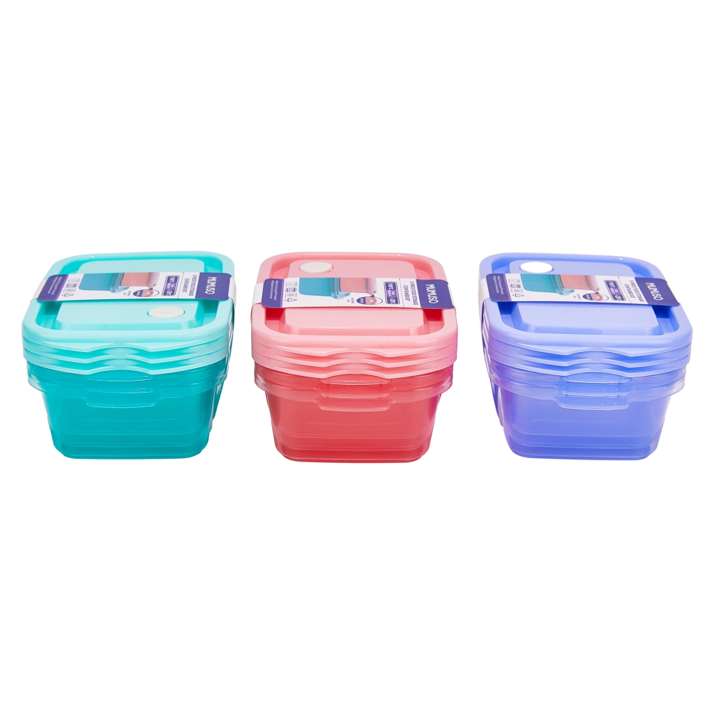 3-teiliges Frischhaltedosen-Set aus Polypropylen für Lebensmittelaufbewahrung (Blau/Rosa/Lila)