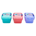 3-teiliges Frischhaltedosen-Set aus Polypropylen für Lebensmittelaufbewahrung (Blau/Rosa/Lila)