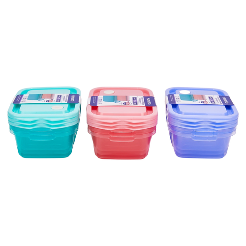3-teiliges Frischhaltedosen-Set aus Polypropylen für Lebensmittelaufbewahrung (Blau/Rosa/Lila)