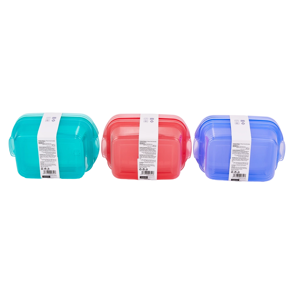 3-teiliges Frischhaltedosen-Set aus Polypropylen für Lebensmittelaufbewahrung (Blau/Rosa/Lila)
