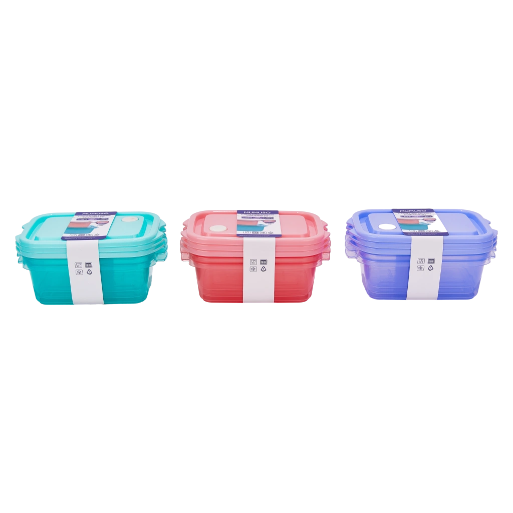 3-teiliges Frischhaltedosen-Set aus Polypropylen für Lebensmittelaufbewahrung (Blau/Rosa/Lila)
