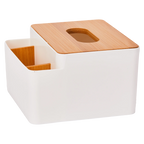 Multifunktionale Taschentuchbox mit Bambusdeckel, Organizer (Weiß)
