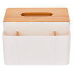 Multifunktionale Taschentuchbox mit Bambusdeckel, Organizer (Weiß)