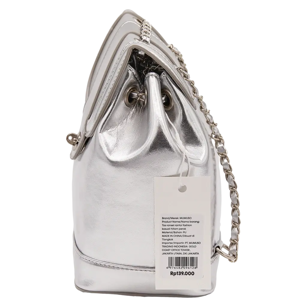 Fashion Rucksack aus PU mit Kettenriemen, kompakt (Silber)