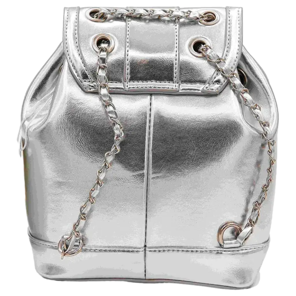 Fashion Rucksack aus PU mit Kettenriemen, kompakt (Silber)