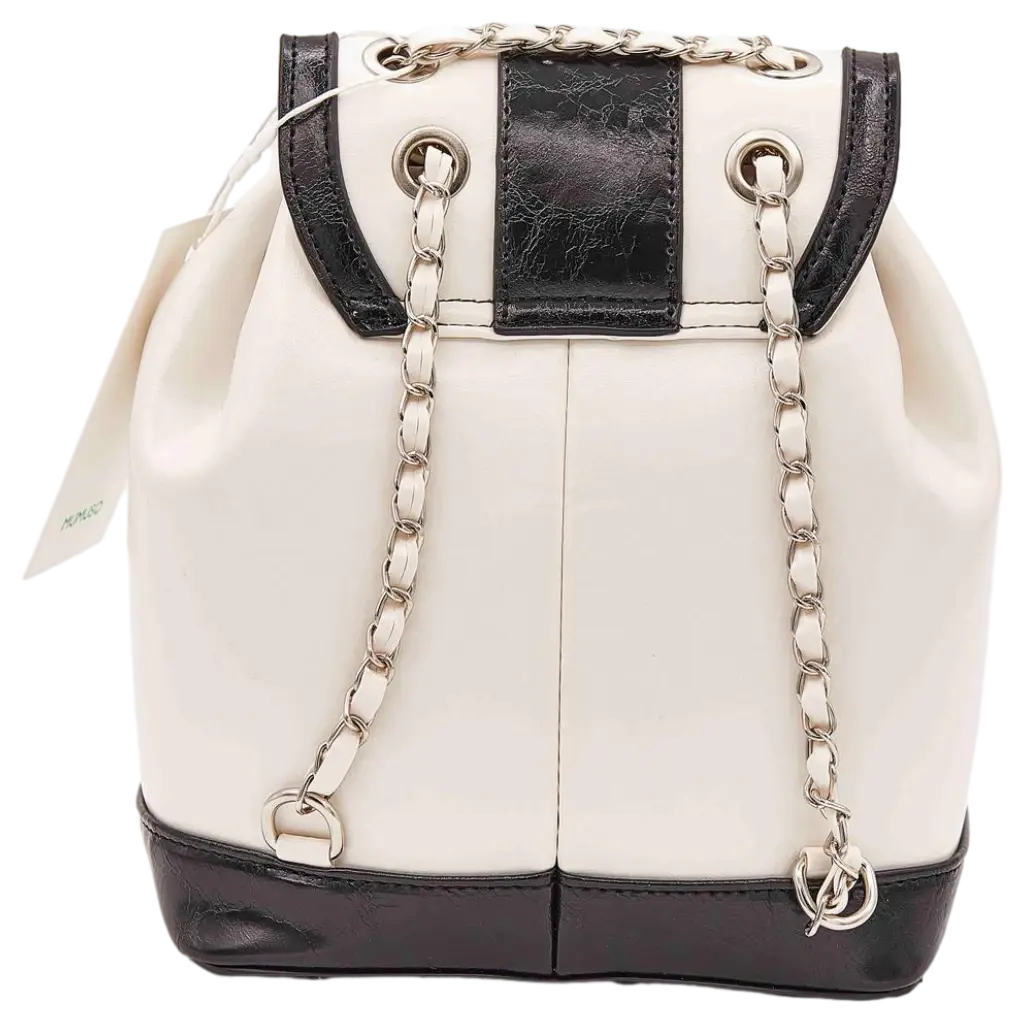Fashion-Rucksack mit Kettenriemen-Design (Schwarz/Weiß)