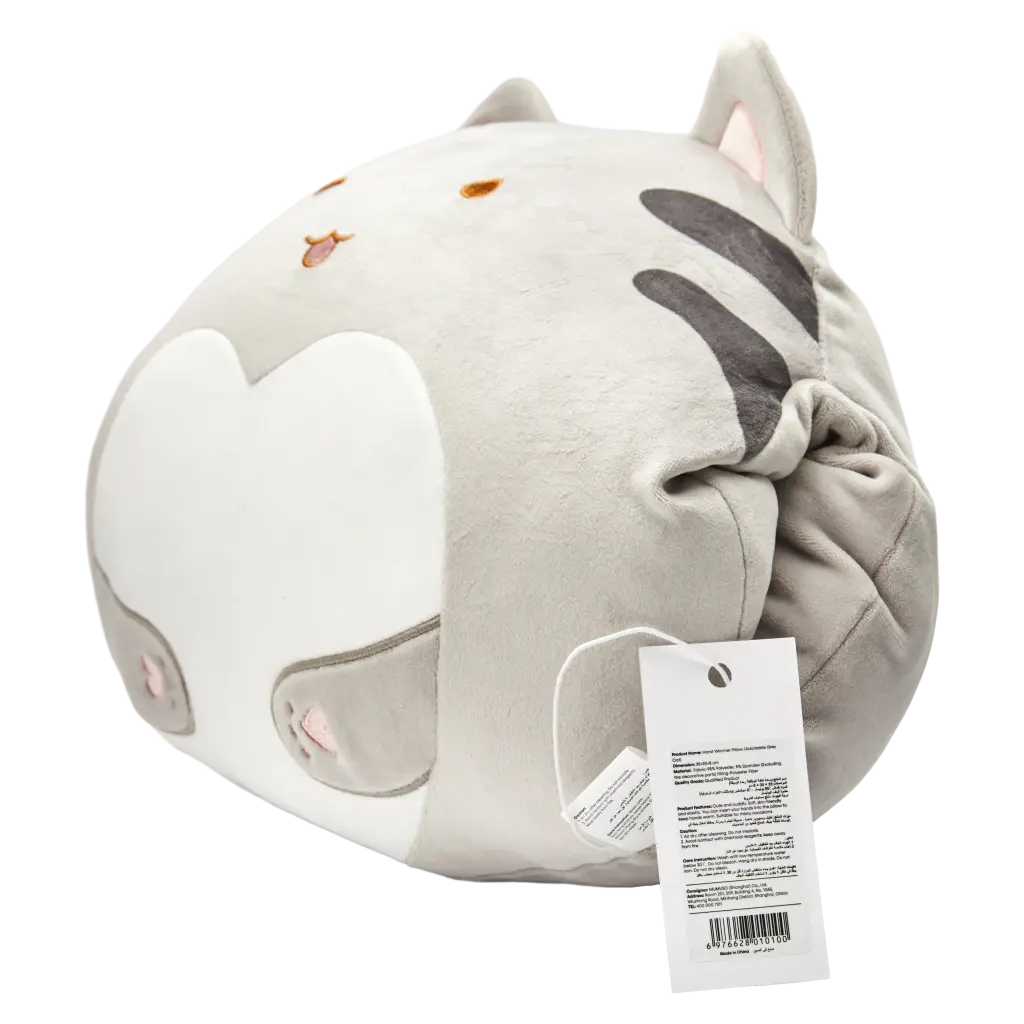 Handwärmer-Kissen mit Katzen-Design für Kinder und Erwachsene (Hellgrau/Weiß), kuschelig, vielseitig einsetzbar