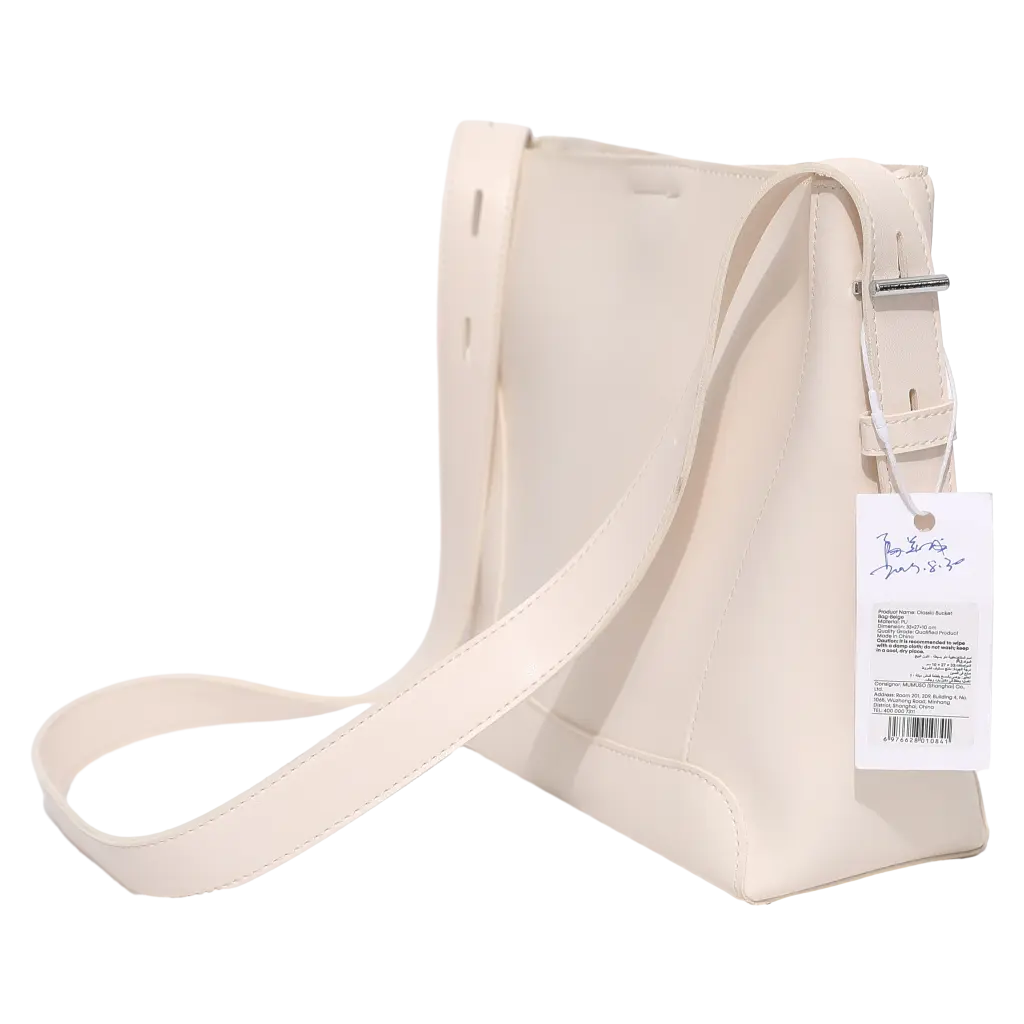 Klassische Schultertasche aus Kunstleder, Bucket Bag (Beige)