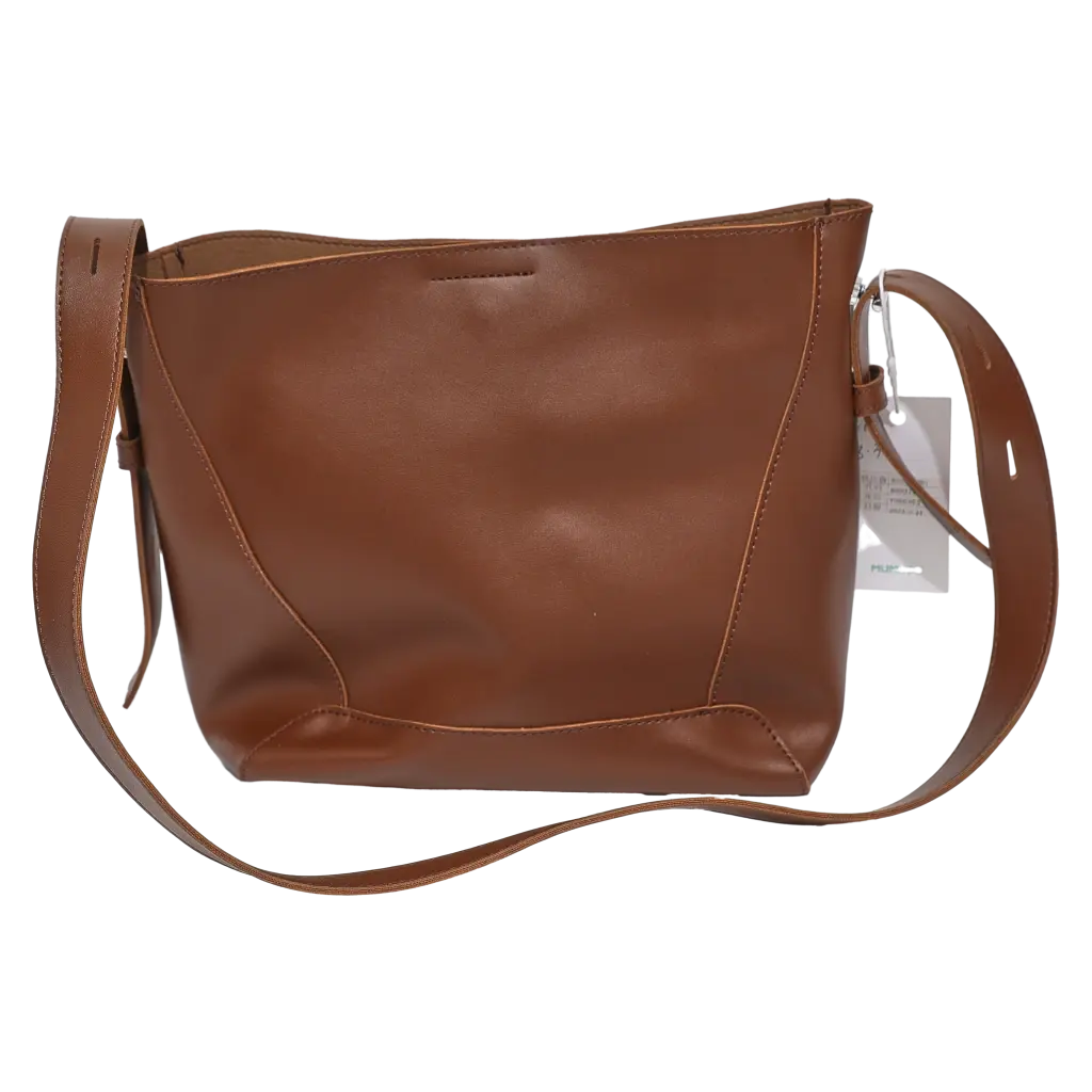 Kunstleder Schultertasche klassisch im Bucket Bag Stil (Braun)