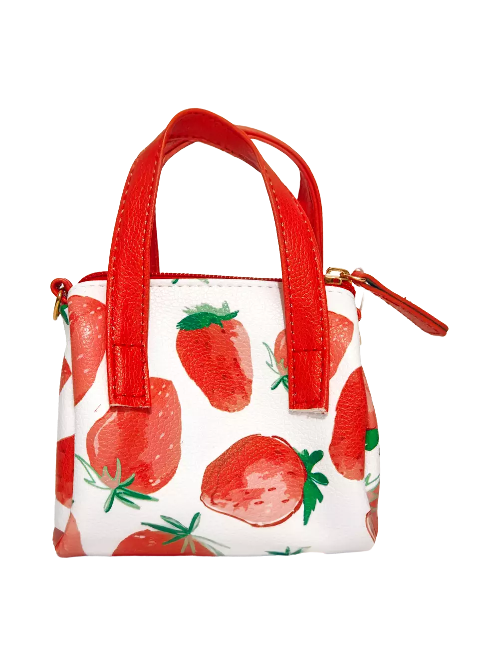 Kleine Handtasche aus Kunstleder mit Erdbeer-Print (Weiß/Rot)