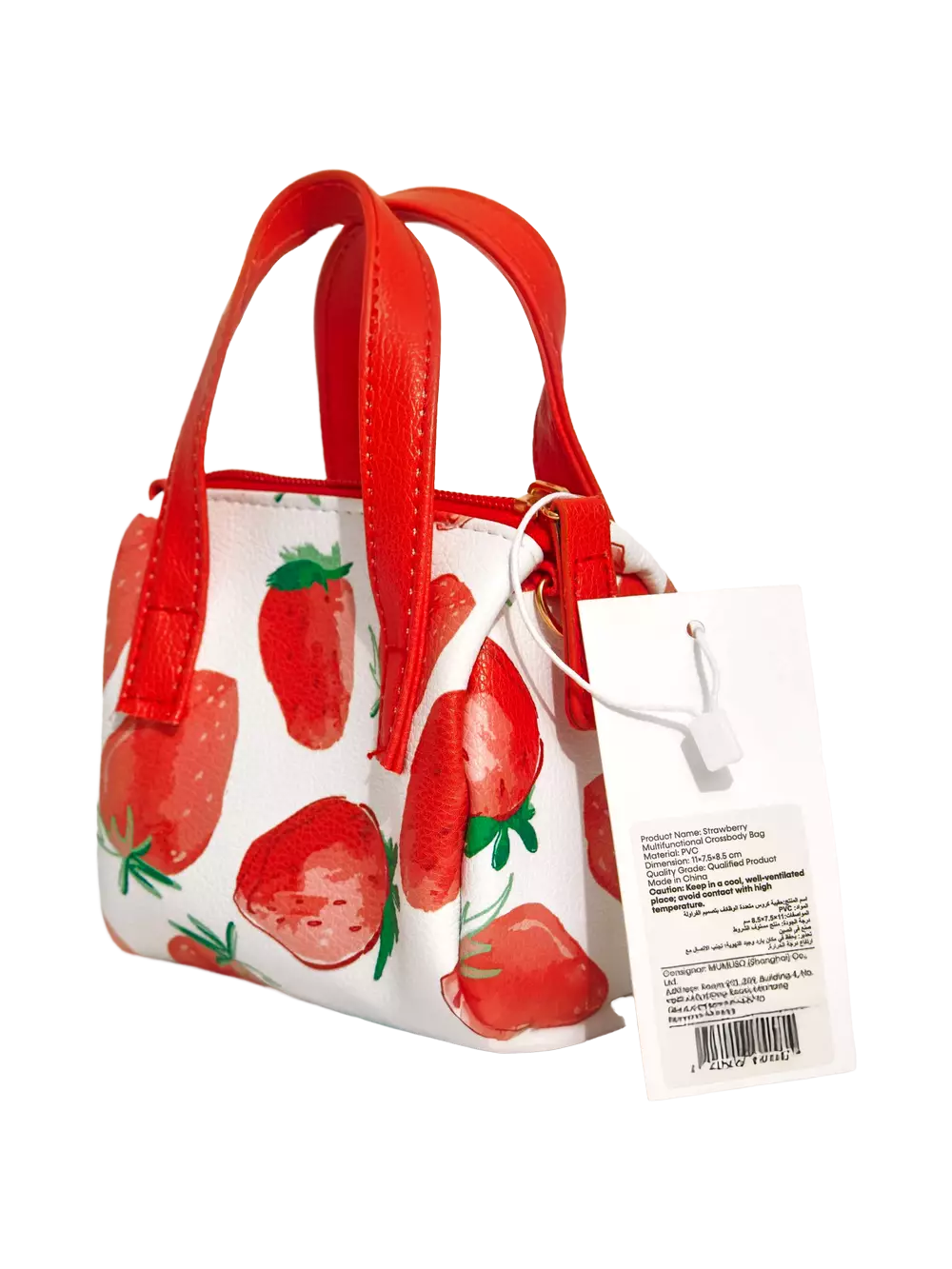 Kleine Handtasche aus Kunstleder mit Erdbeer-Print (Weiß/Rot)