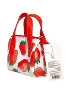 Kleine Handtasche aus Kunstleder mit Erdbeer-Print (Weiß/Rot)