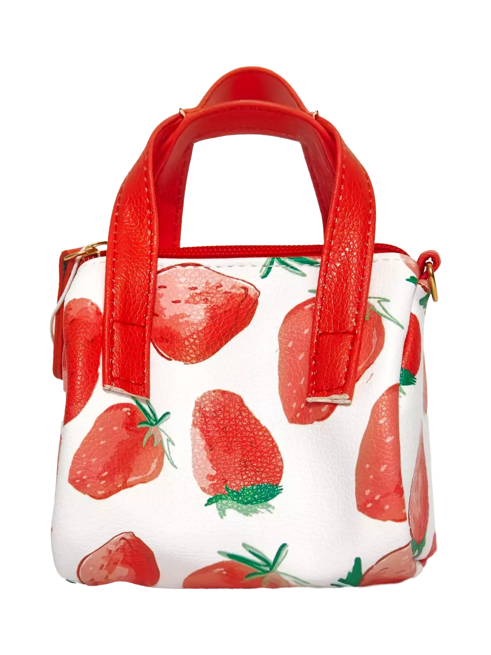 Kleine Handtasche aus Kunstleder mit Erdbeer-Print (Weiß/Rot)