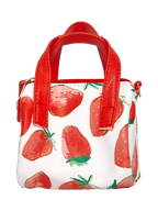 Kleine Handtasche aus Kunstleder mit Erdbeer-Print (Weiß/Rot)