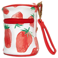 Zylindrische Handtasche aus PVC mit Erdbeer-Design (Weiß/Rot)