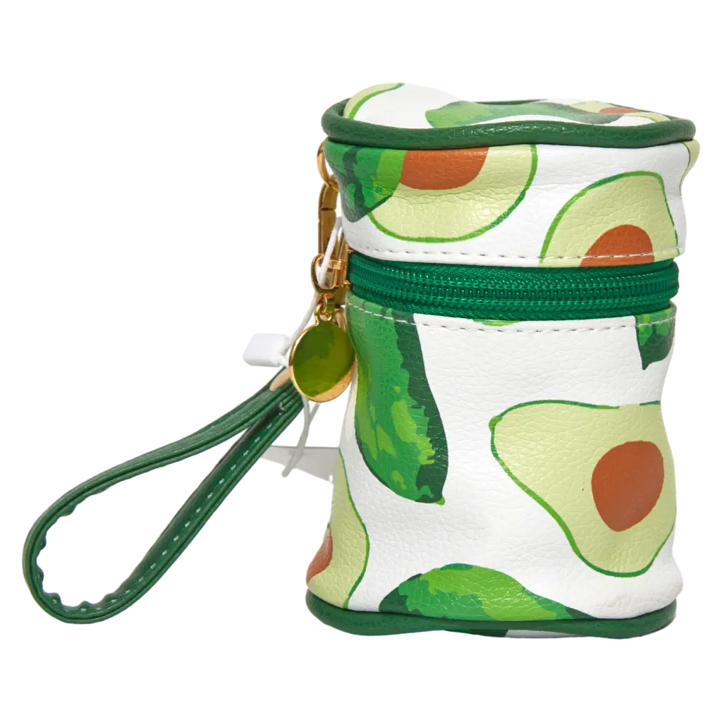 Zylindrische PVC-Handtasche mit Avocado-Design (Weiß/Grün)