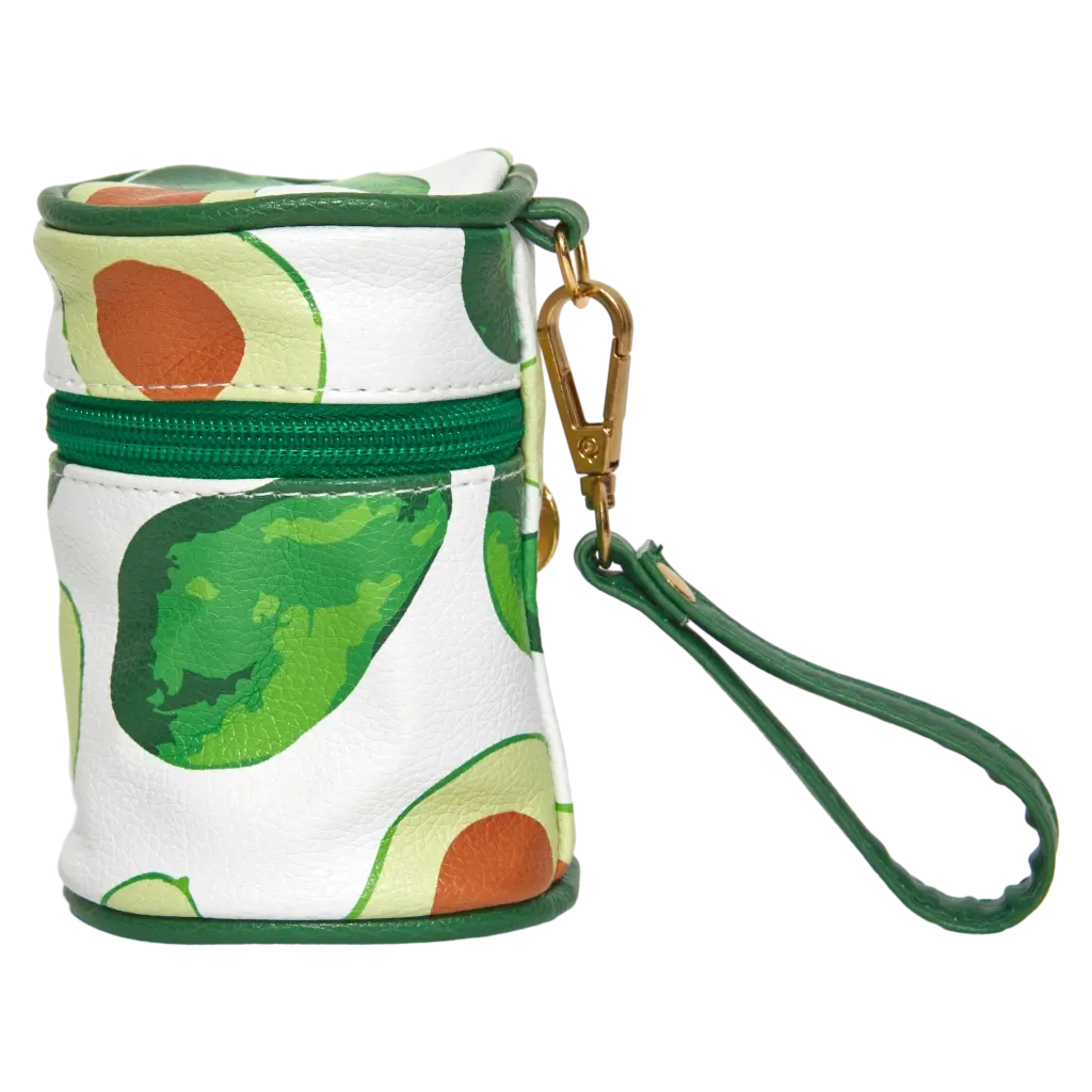 Zylindrische PVC-Handtasche mit Avocado-Design (Weiß/Grün)