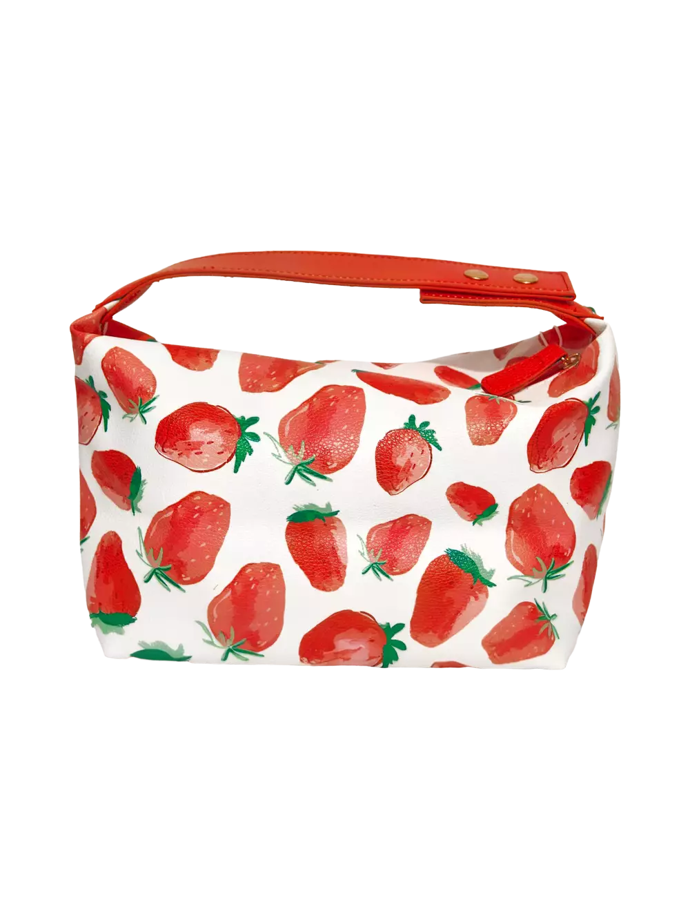 Kosmetiktasche aus Kunstleder mit Erdbeer-Design (Weiß/Rot)