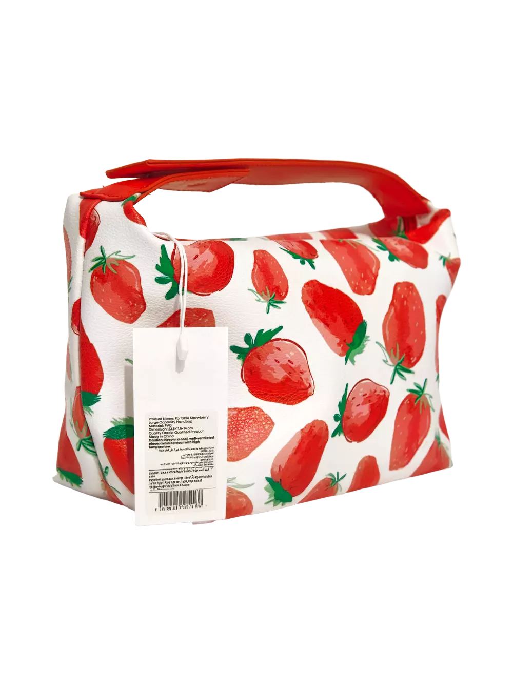 Kosmetiktasche aus Kunstleder mit Erdbeer-Design (Weiß/Rot)