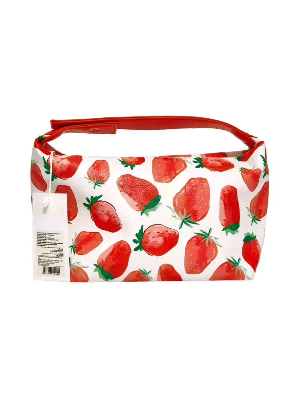 Kosmetiktasche aus Kunstleder mit Erdbeer-Design (Weiß/Rot)