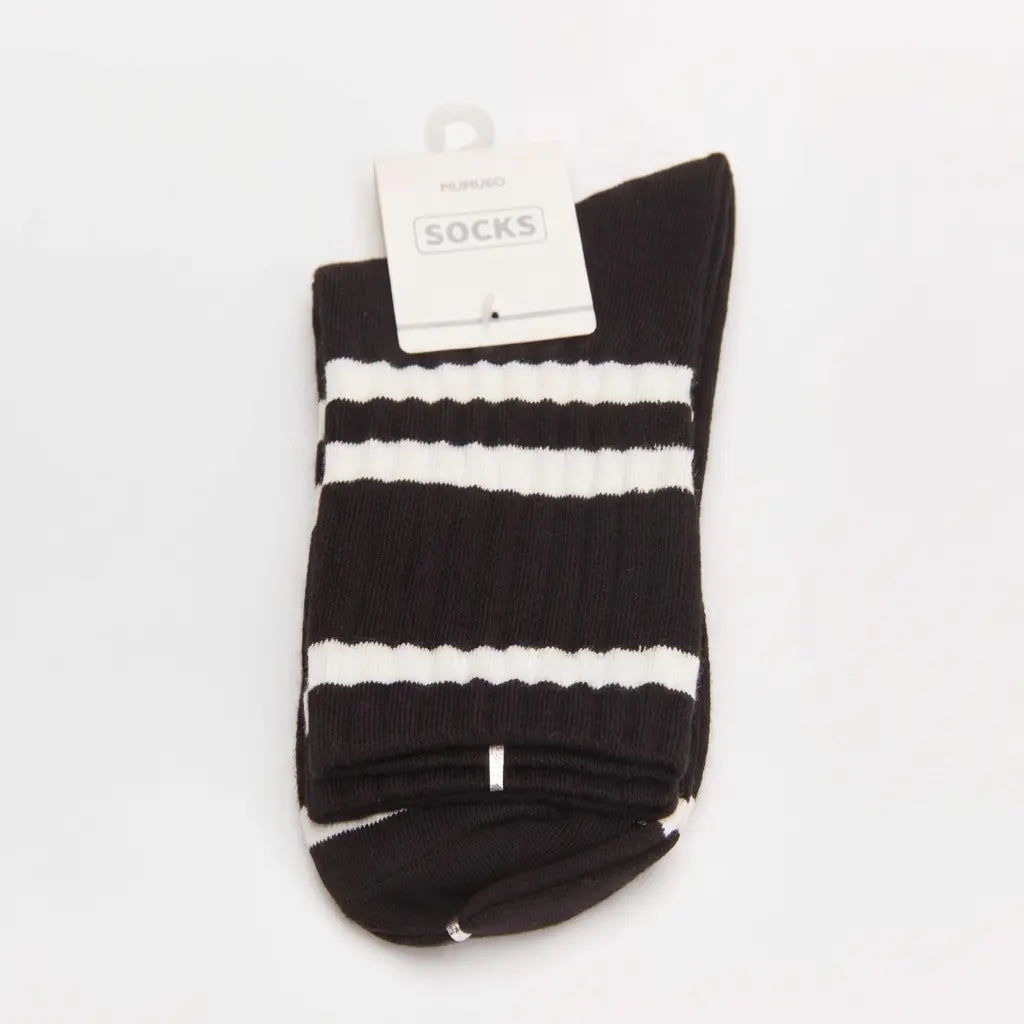 Crew Socken Damen aus Baumwolle mit Streifen-Design (Schwarz)