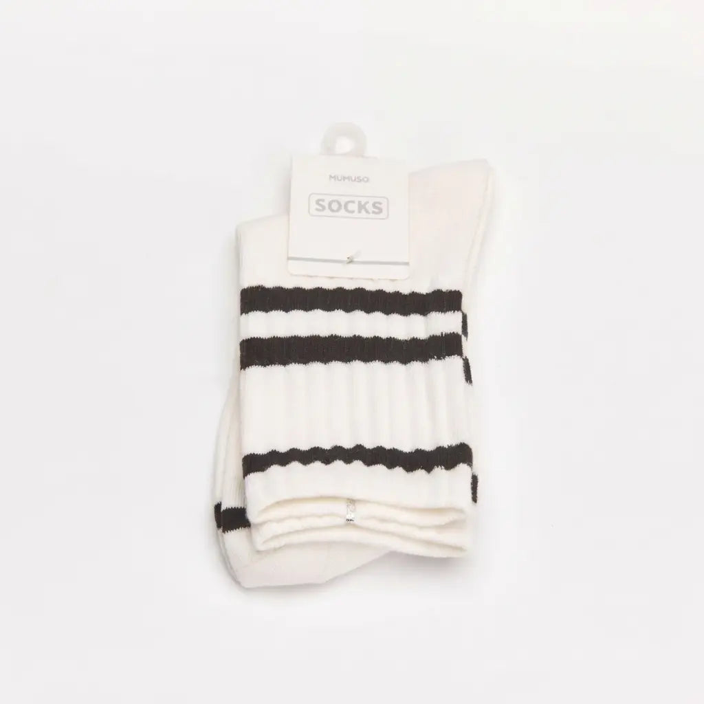 Damen Crew Socken aus Baumwollmischung mit Streifen-Design (Weiß/Schwarz)