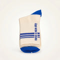 Crew-Socken Damen Baumwollmischung mit Streifen-Design und Schriftzug (Weiß/Blau)