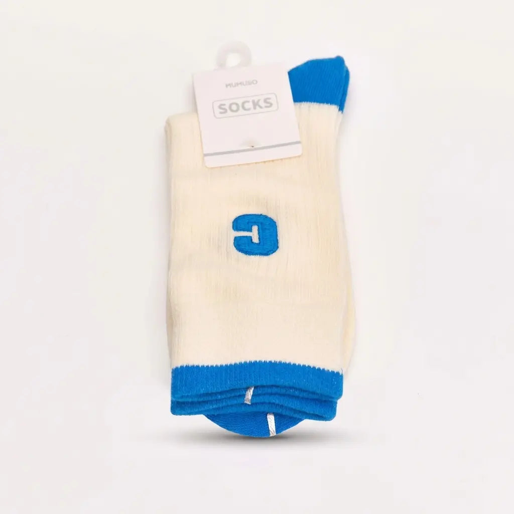 Damen Crew Socken Baumwollmischung mit Letter-C-Design (Weiß/Blau)
