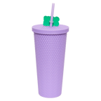 Kunststoff-Trinkbecher mit Deckel und Strohhalm, 700 ml (Lila) mit Game Over-Print