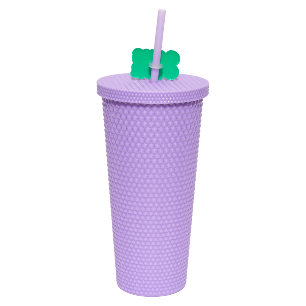 Kunststoff-Trinkbecher mit Deckel und Strohhalm, 700 ml (Lila) mit Game Over-Print